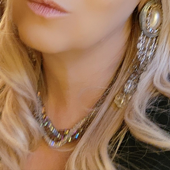 BERGERE Vintage 70's Rare Glass Beads Aurora Borealis Multistrand Necklace - Picture 15 of 16